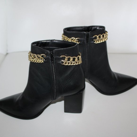 NEW STEVE MADDEN PERLINA BLACK LEATHER BOOTIE BOOTS WITH CHAIN DETAILS 9.5 - Picture 6 of 9